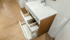 Velvex Тумба с раковиной Crystal Cub 60 напольная, белый/темный лен – фотография-7